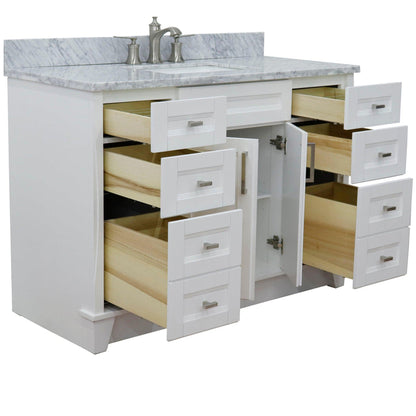 Bellaterra Home Terni 49" 2-Door 6-Drawer White Freestanding Vanity Set With Ceramic Undermount Rectangular Sink and White Carrara Marble Top