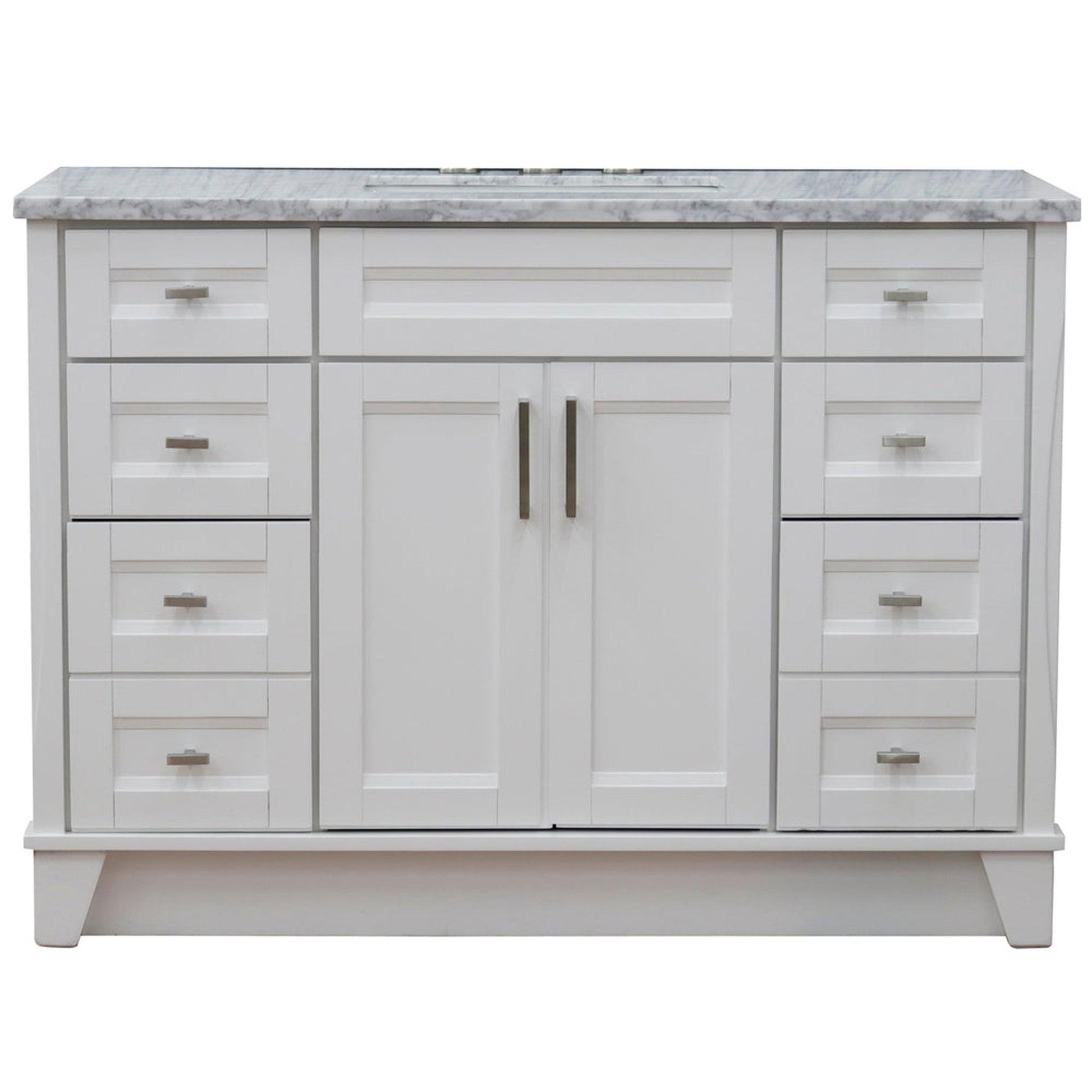 Bellaterra Home Terni 49" 2-Door 6-Drawer White Freestanding Vanity Set With Ceramic Undermount Rectangular Sink and White Carrara Marble Top