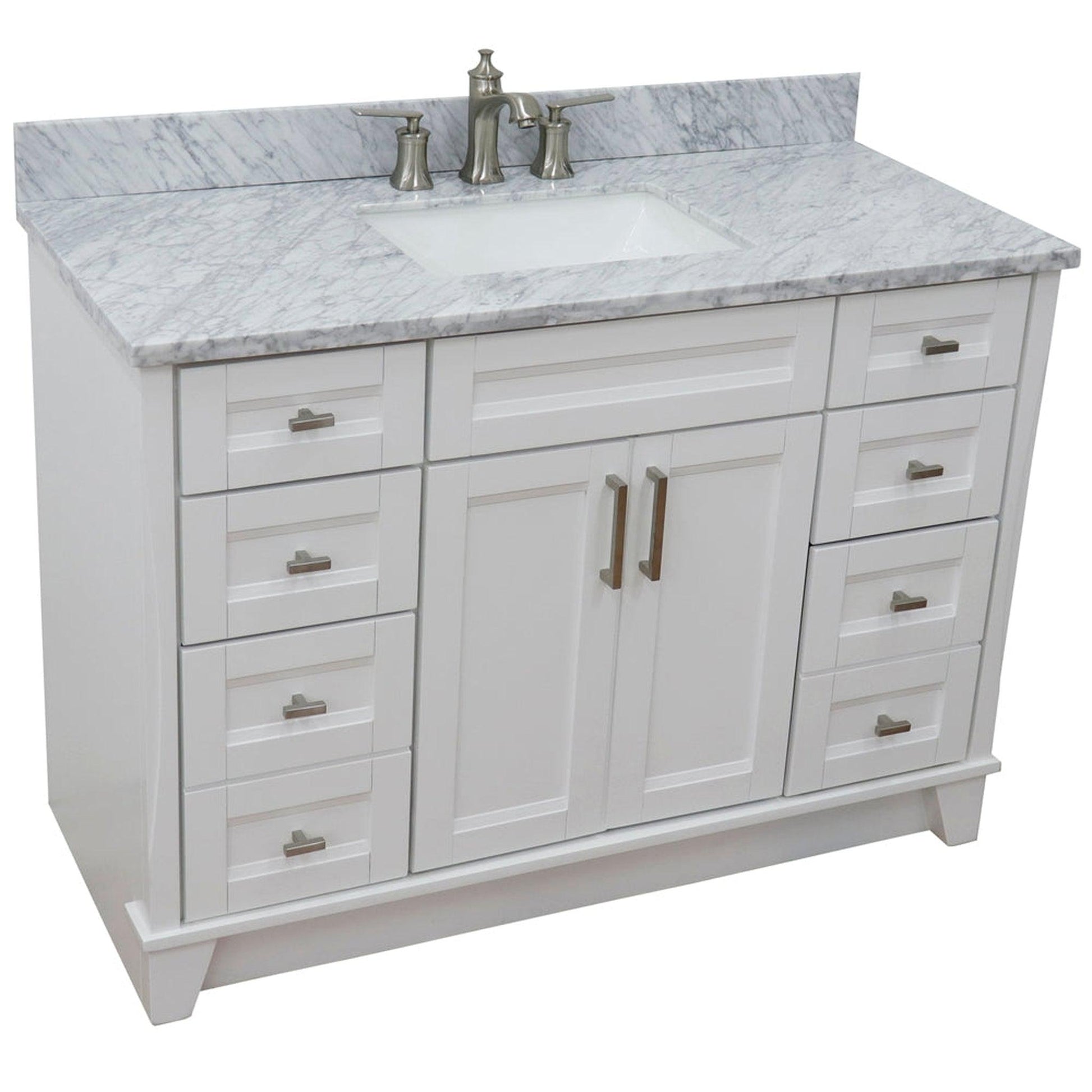 Bellaterra Home Terni 49" 2-Door 6-Drawer White Freestanding Vanity Set With Ceramic Undermount Rectangular Sink and White Carrara Marble Top