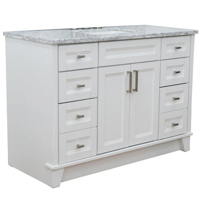 Bellaterra Home Terni 49" 2-Door 6-Drawer White Freestanding Vanity Set With Ceramic Undermount Rectangular Sink and White Carrara Marble Top