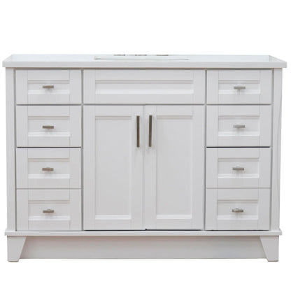 Bellaterra Home Terni 49" 2-Door 6-Drawer White Freestanding Vanity Set With Ceramic Undermount Rectangular Sink and White Quartz Top