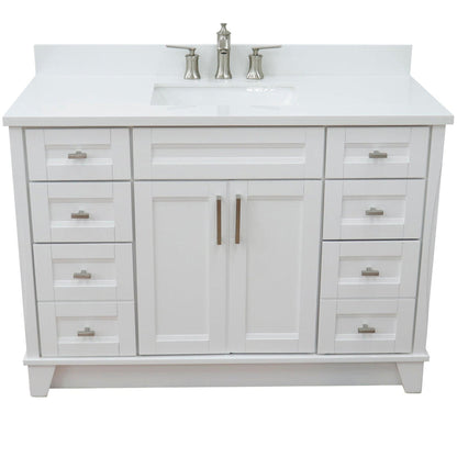 Bellaterra Home Terni 49" 2-Door 6-Drawer White Freestanding Vanity Set With Ceramic Undermount Rectangular Sink and White Quartz Top
