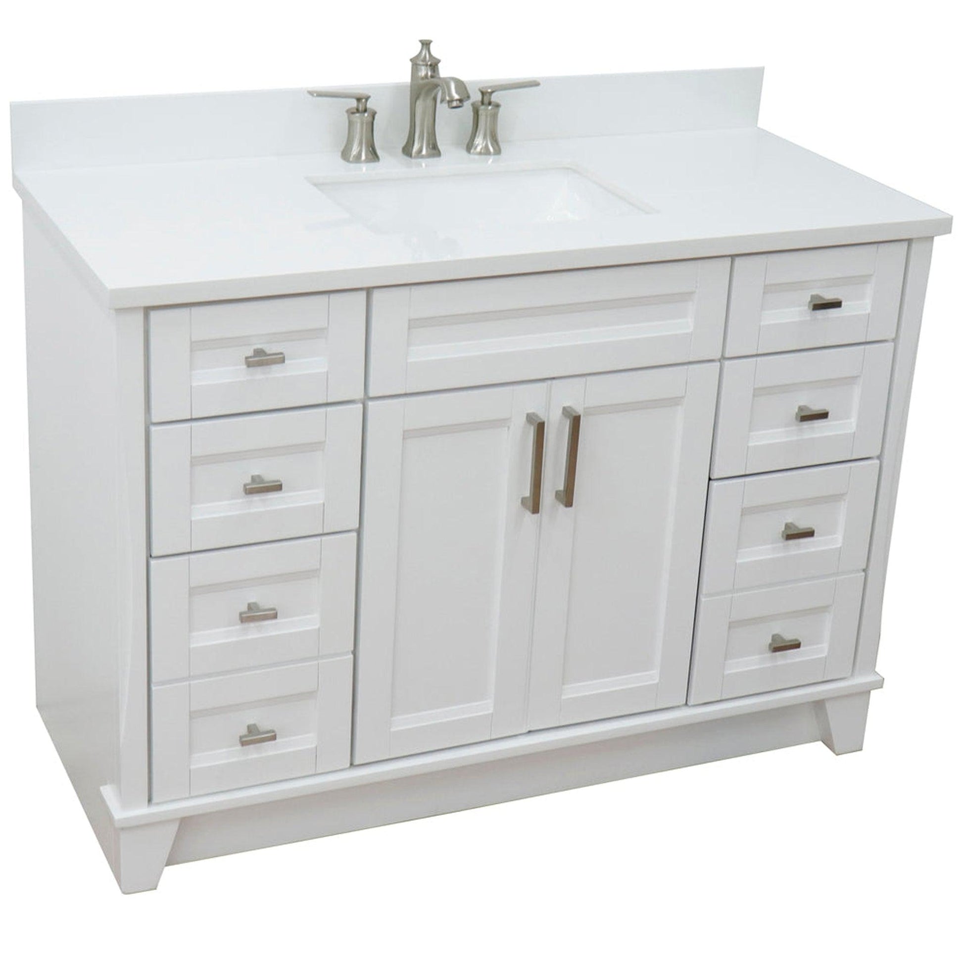 Bellaterra Home Terni 49" 2-Door 6-Drawer White Freestanding Vanity Set With Ceramic Undermount Rectangular Sink and White Quartz Top