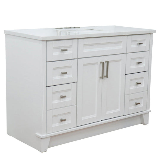 Bellaterra Home Terni 49" 2-Door 6-Drawer White Freestanding Vanity Set With Ceramic Undermount Rectangular Sink and White Quartz Top