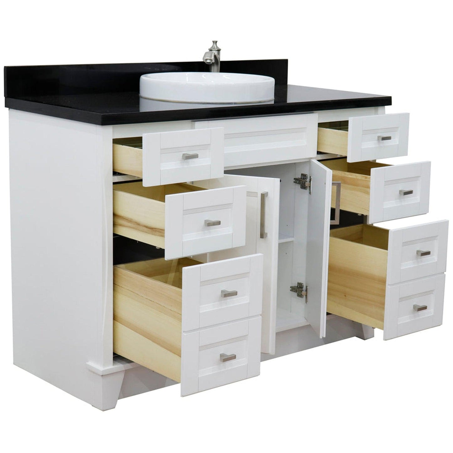 Bellaterra Home Terni 49" 2-Door 6-Drawer White Freestanding Vanity Set With Ceramic Vessel Sink and Black Galaxy Granite Top