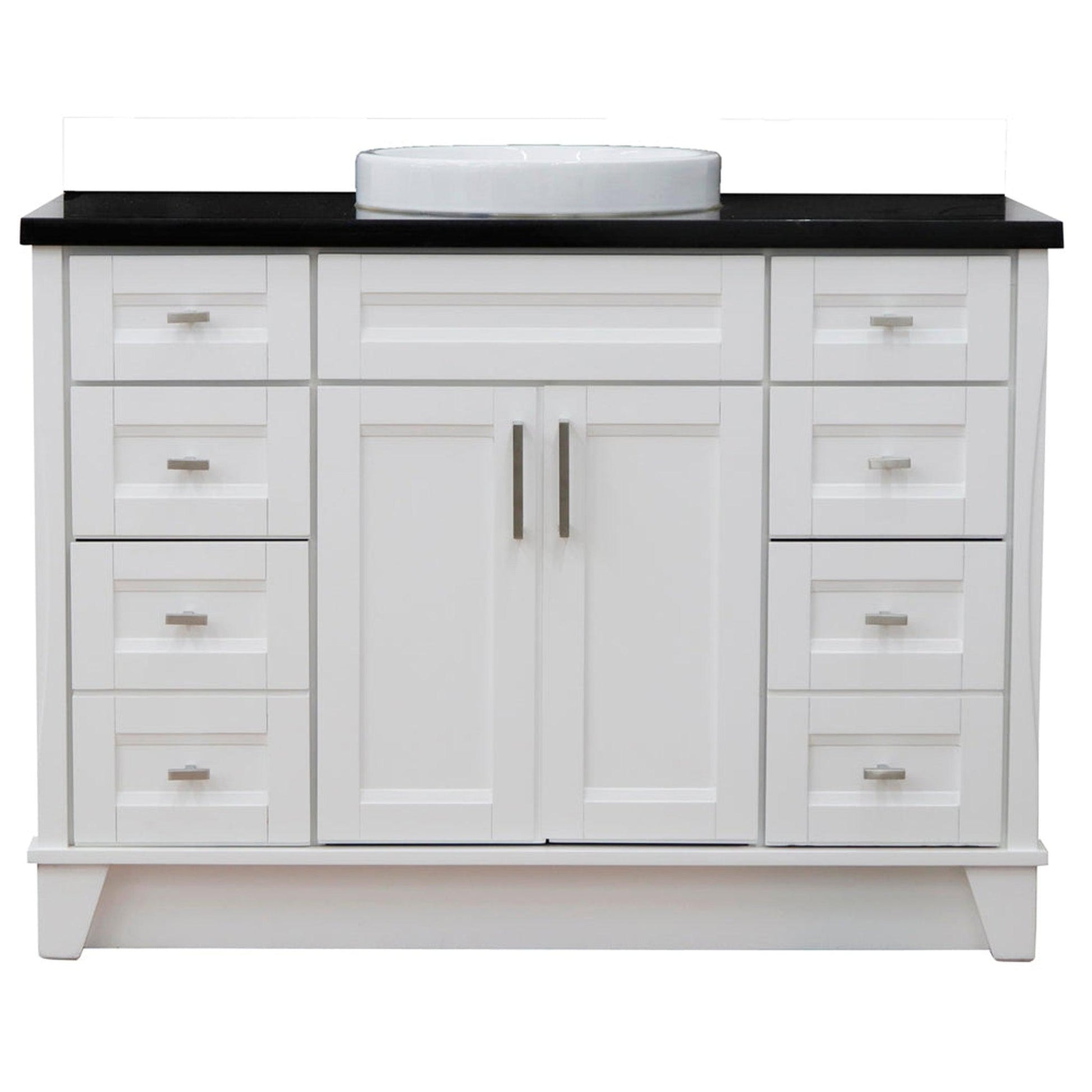 Bellaterra Home Terni 49" 2-Door 6-Drawer White Freestanding Vanity Set With Ceramic Vessel Sink and Black Galaxy Granite Top