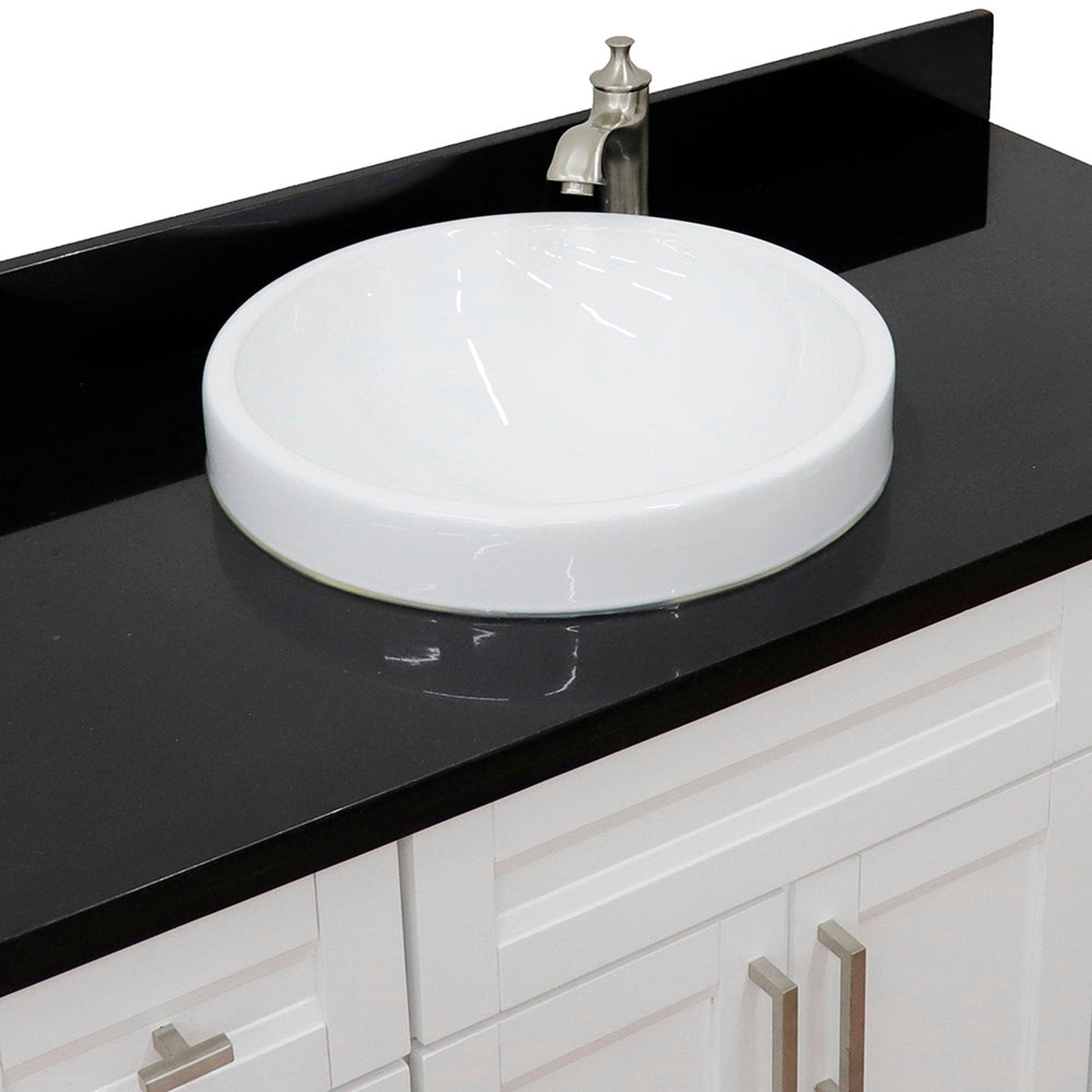 Bellaterra Home Terni 49" 2-Door 6-Drawer White Freestanding Vanity Set With Ceramic Vessel Sink and Black Galaxy Granite Top