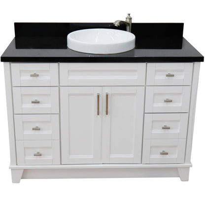 Bellaterra Home Terni 49" 2-Door 6-Drawer White Freestanding Vanity Set With Ceramic Vessel Sink and Black Galaxy Granite Top