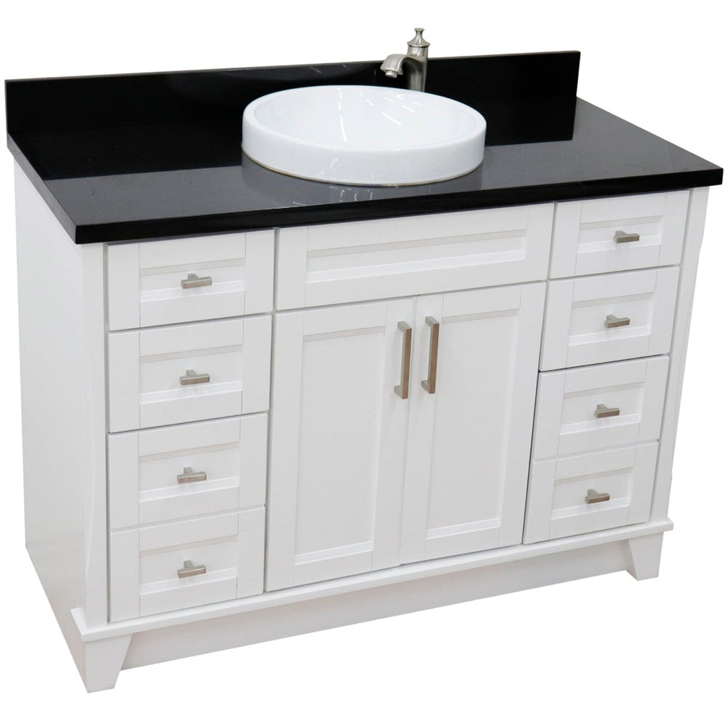Bellaterra Home Terni 49" 2-Door 6-Drawer White Freestanding Vanity Set With Ceramic Vessel Sink and Black Galaxy Granite Top