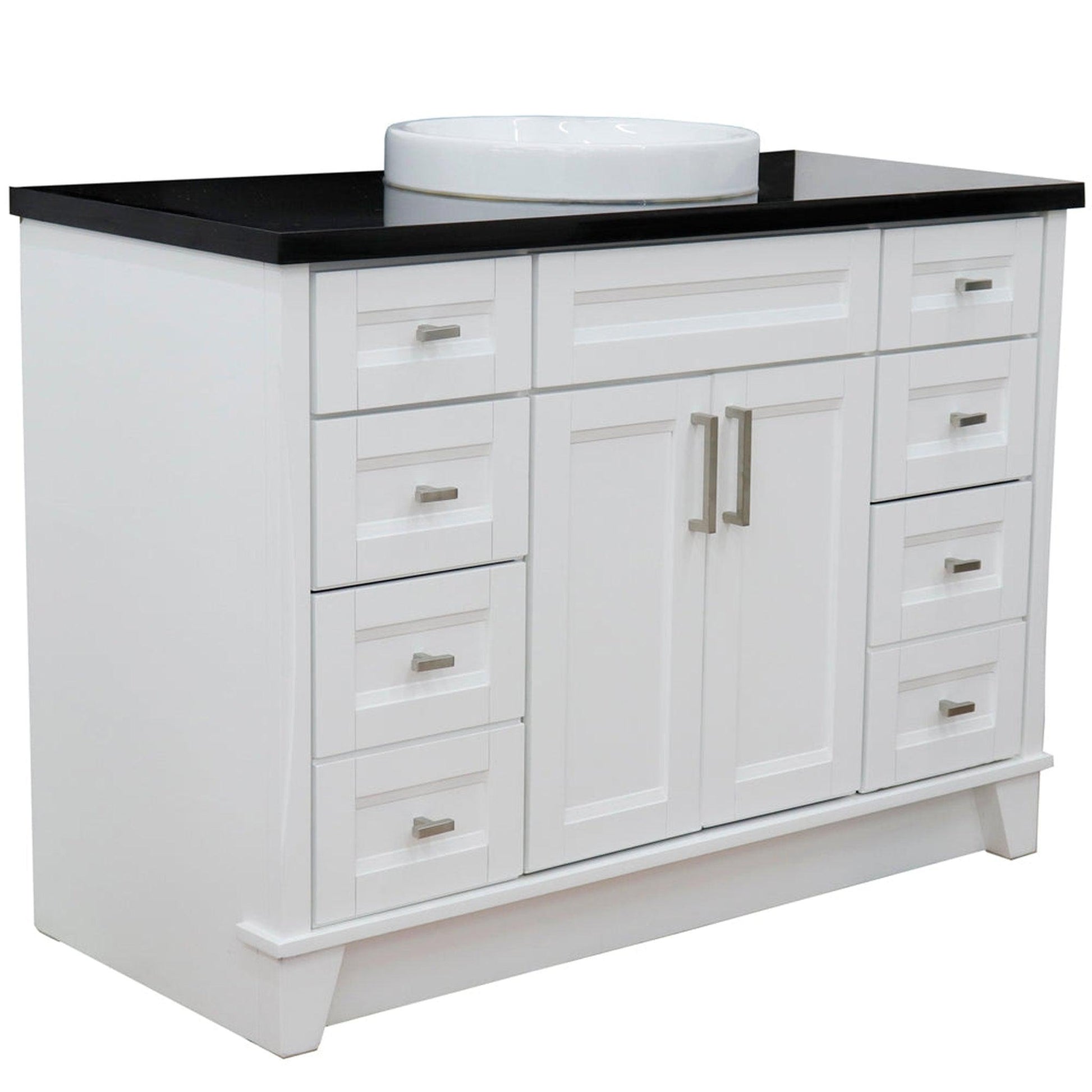 Bellaterra Home Terni 49" 2-Door 6-Drawer White Freestanding Vanity Set With Ceramic Vessel Sink and Black Galaxy Granite Top