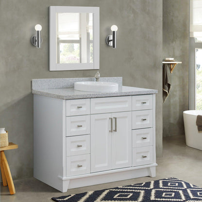 Bellaterra Home Terni 49" 2-Door 6-Drawer White Freestanding Vanity Set With Ceramic Vessel Sink and Gray Granite Top