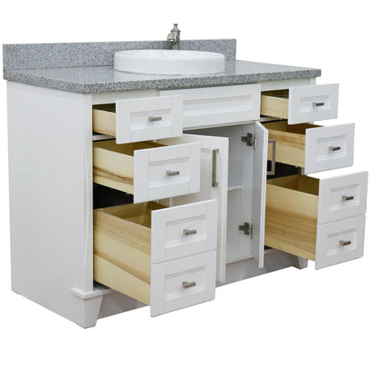 Bellaterra Home Terni 49" 2-Door 6-Drawer White Freestanding Vanity Set With Ceramic Vessel Sink and Gray Granite Top