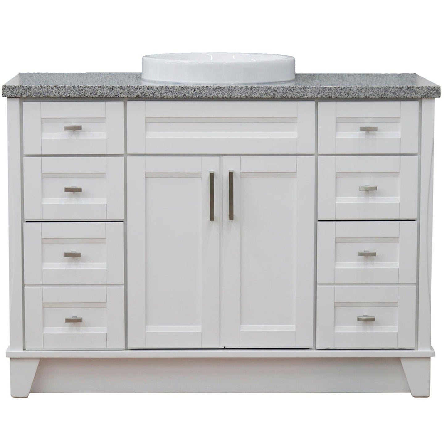 Bellaterra Home Terni 49" 2-Door 6-Drawer White Freestanding Vanity Set With Ceramic Vessel Sink and Gray Granite Top