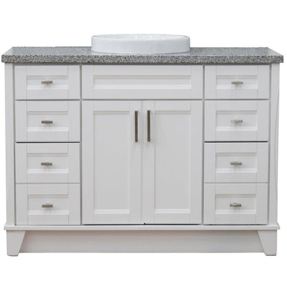 Bellaterra Home Terni 49" 2-Door 6-Drawer White Freestanding Vanity Set With Ceramic Vessel Sink and Gray Granite Top