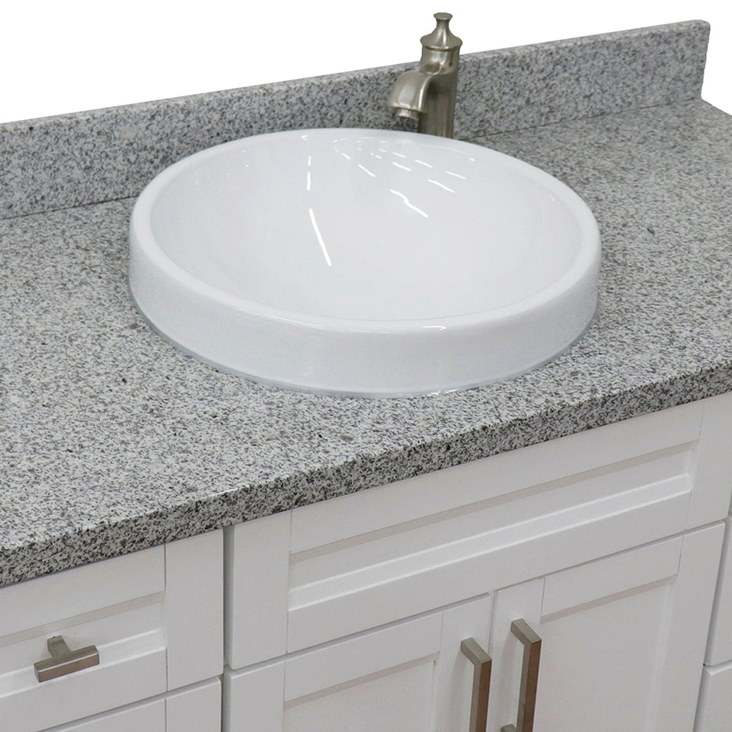 Bellaterra Home Terni 49" 2-Door 6-Drawer White Freestanding Vanity Set With Ceramic Vessel Sink and Gray Granite Top