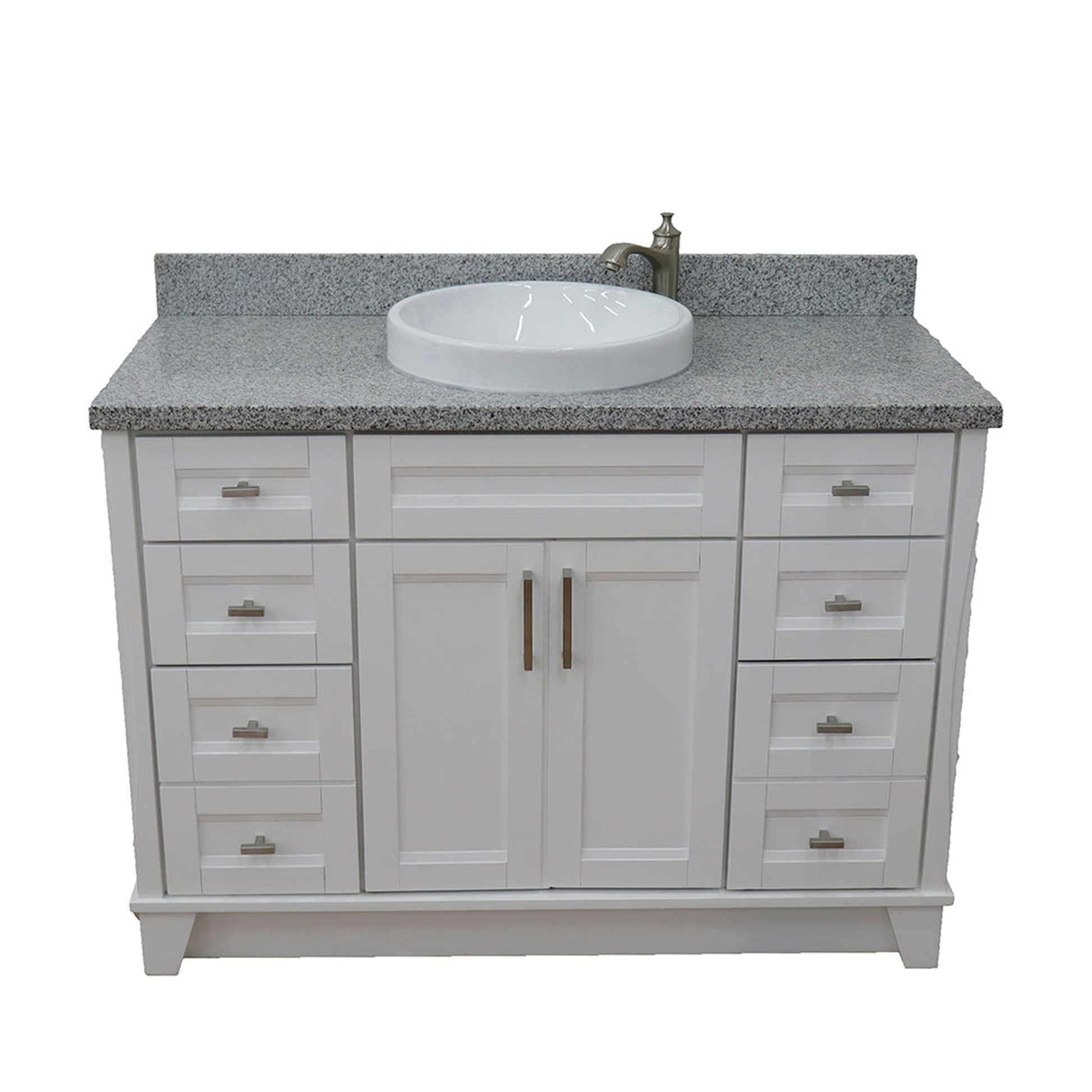 Bellaterra Home Terni 49" 2-Door 6-Drawer White Freestanding Vanity Set With Ceramic Vessel Sink and Gray Granite Top