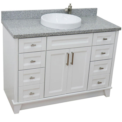 Bellaterra Home Terni 49" 2-Door 6-Drawer White Freestanding Vanity Set With Ceramic Vessel Sink and Gray Granite Top