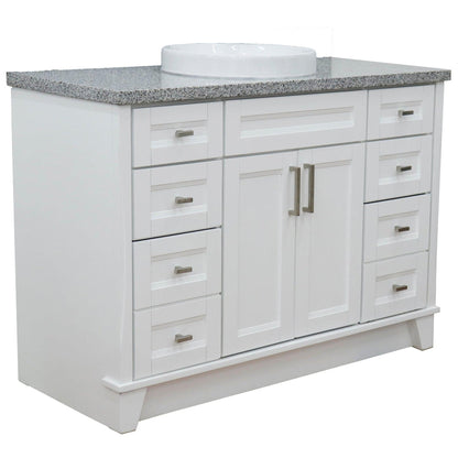 Bellaterra Home Terni 49" 2-Door 6-Drawer White Freestanding Vanity Set With Ceramic Vessel Sink and Gray Granite Top