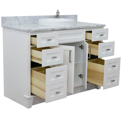 Bellaterra Home Terni 49" 2-Door 6-Drawer White Freestanding Vanity Set With Ceramic Vessel Sink and White Carrara Marble Top