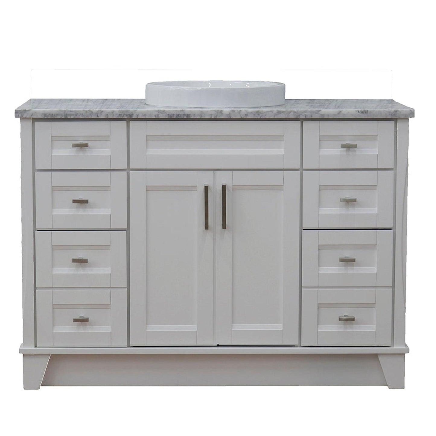 Bellaterra Home Terni 49" 2-Door 6-Drawer White Freestanding Vanity Set With Ceramic Vessel Sink and White Carrara Marble Top