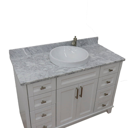 Bellaterra Home Terni 49" 2-Door 6-Drawer White Freestanding Vanity Set With Ceramic Vessel Sink and White Carrara Marble Top