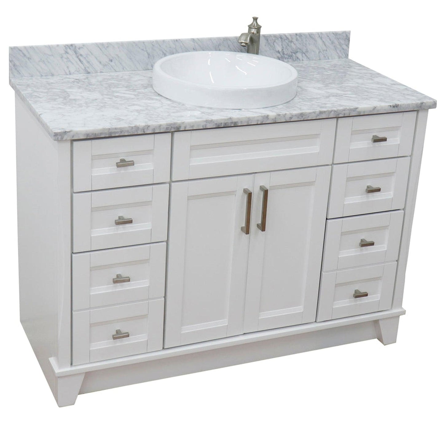 Bellaterra Home Terni 49" 2-Door 6-Drawer White Freestanding Vanity Set With Ceramic Vessel Sink and White Carrara Marble Top