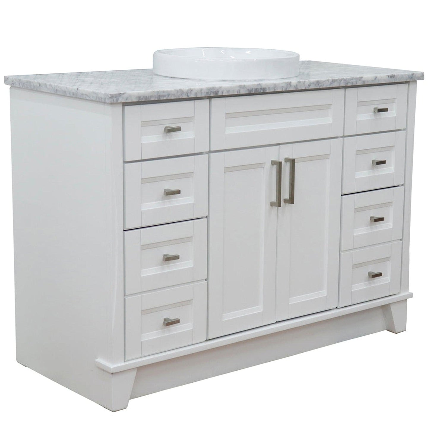 Bellaterra Home Terni 49" 2-Door 6-Drawer White Freestanding Vanity Set With Ceramic Vessel Sink and White Carrara Marble Top