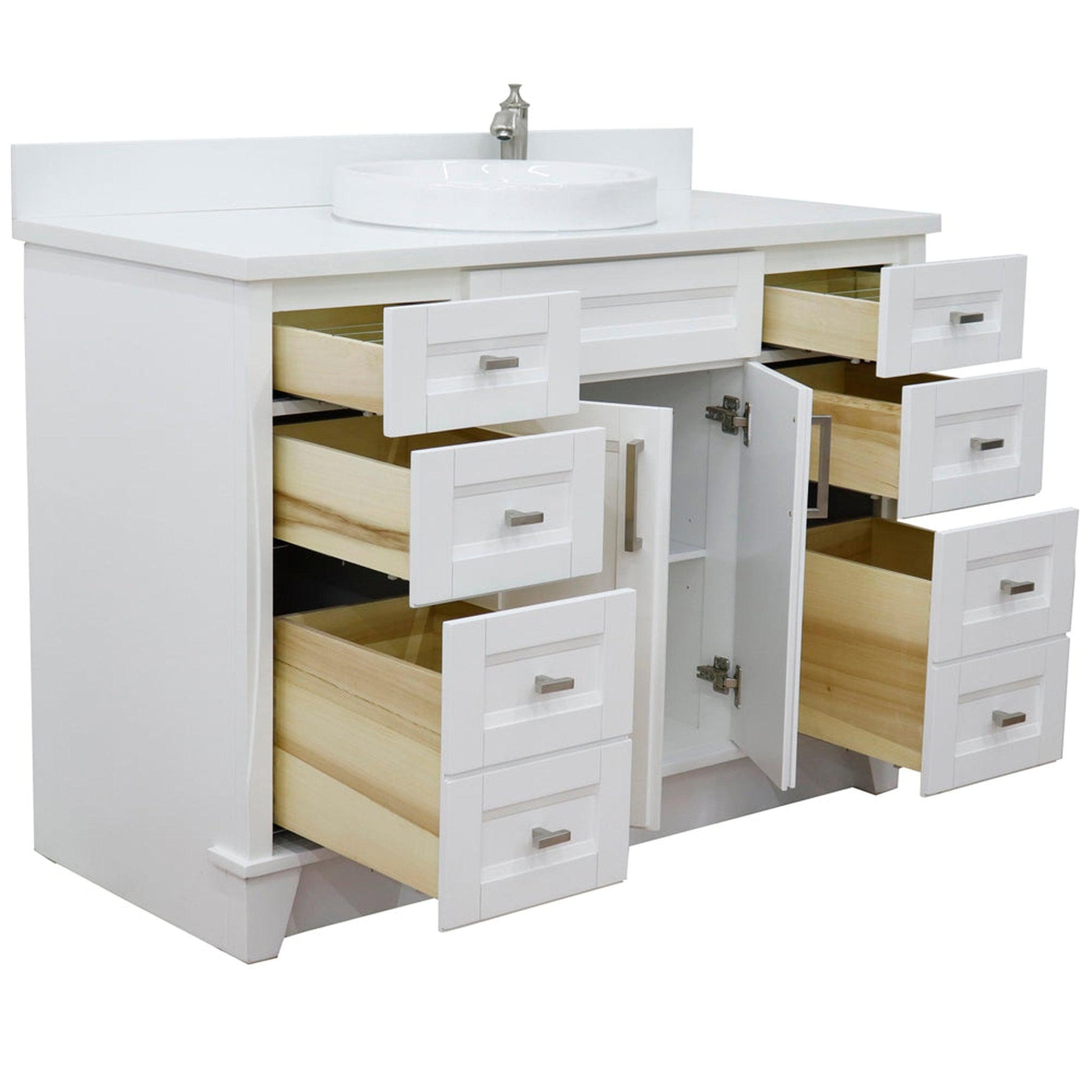 Bellaterra Home Terni 49" 2-Door 6-Drawer White Freestanding Vanity Set With Ceramic Vessel Sink and White Quartz Top