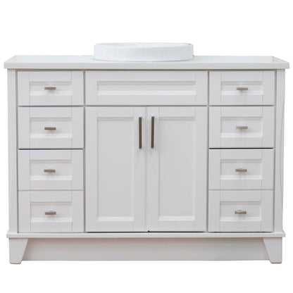 Bellaterra Home Terni 49" 2-Door 6-Drawer White Freestanding Vanity Set With Ceramic Vessel Sink and White Quartz Top