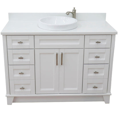 Bellaterra Home Terni 49" 2-Door 6-Drawer White Freestanding Vanity Set With Ceramic Vessel Sink and White Quartz Top