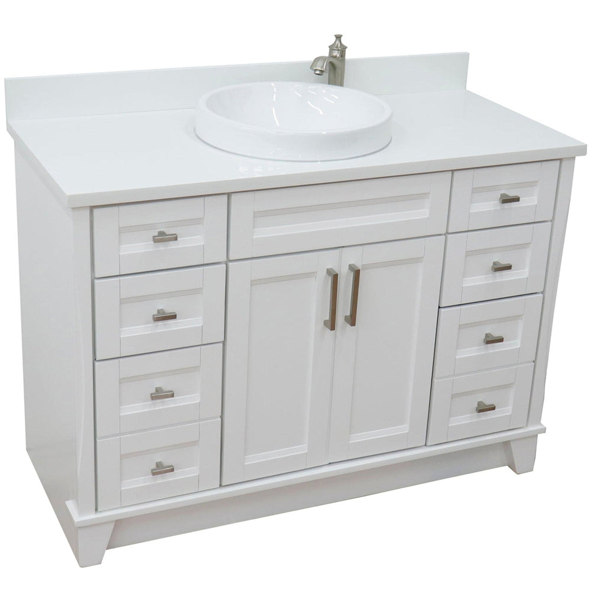 Bellaterra Home Terni 49" 2-Door 6-Drawer White Freestanding Vanity Set With Ceramic Vessel Sink and White Quartz Top