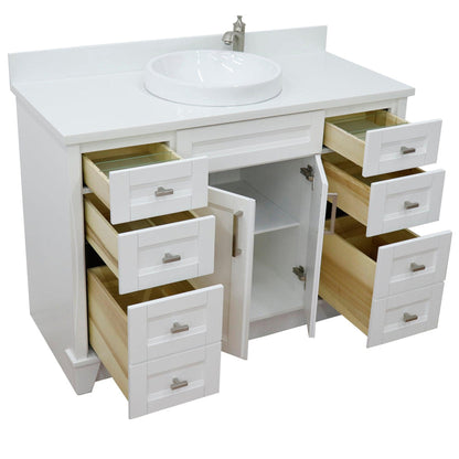 Bellaterra Home Terni 49" 2-Door 6-Drawer White Freestanding Vanity Set With Ceramic Vessel Sink and White Quartz Top