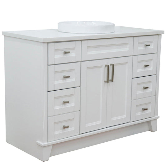 Bellaterra Home Terni 49" 2-Door 6-Drawer White Freestanding Vanity Set With Ceramic Vessel Sink and White Quartz Top
