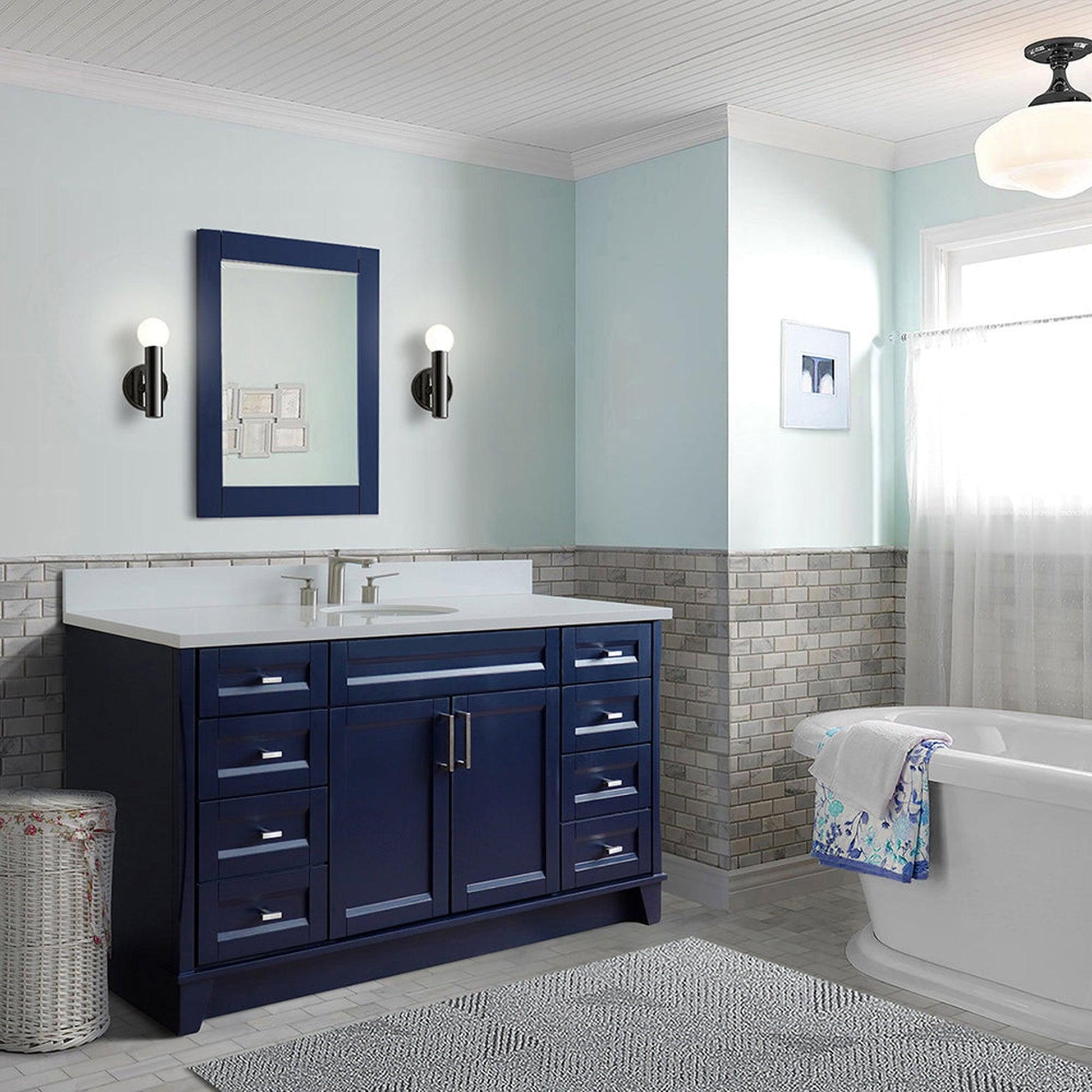 Bellaterra Home Terni 61" 2-Door 6-Drawer Blue Freestanding Vanity Set With Ceramic Undermount Oval Sink And White Quartz Top