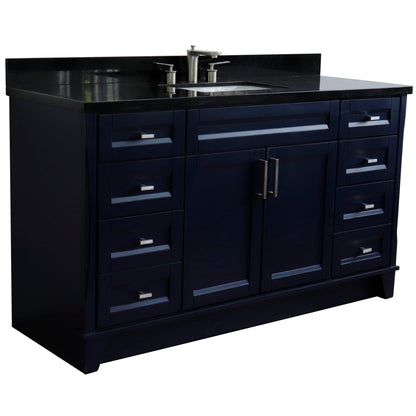 Bellaterra Home Terni 61" 2-Door 6-Drawer Blue Freestanding Vanity Set With Ceramic Undermount Rectangular Sink And Black Galaxy Granite Top