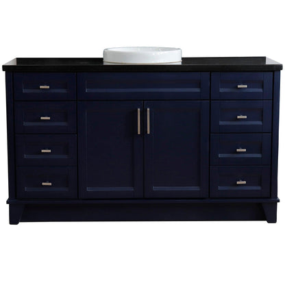 Bellaterra Home Terni 61" 2-Door 6-Drawer Blue Freestanding Vanity Set With Ceramic Vessel Sink And Black Galaxy Granite Top