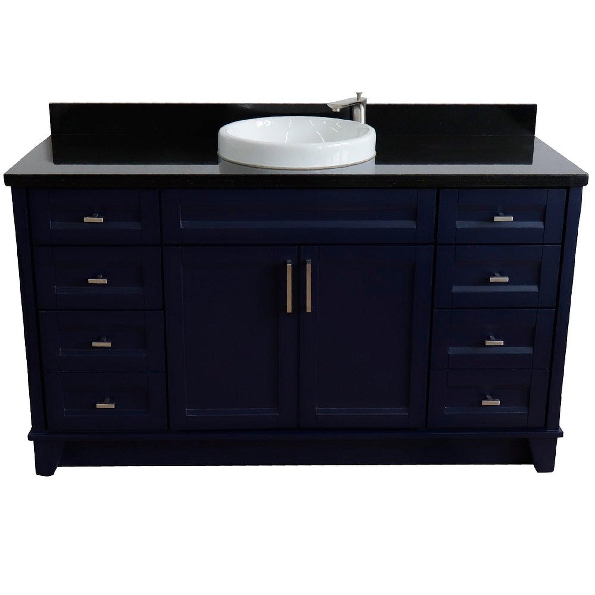 Bellaterra Home Terni 61" 2-Door 6-Drawer Blue Freestanding Vanity Set With Ceramic Vessel Sink And Black Galaxy Granite Top