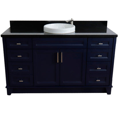 Bellaterra Home Terni 61" 2-Door 6-Drawer Blue Freestanding Vanity Set With Ceramic Vessel Sink And Black Galaxy Granite Top