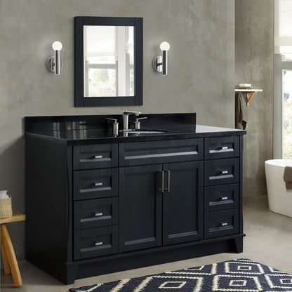 Bellaterra Home Terni 61" 2-Door 6-Drawer Dark Gray Freestanding Vanity Set With Ceramic Undermount Oval Sink And Black Galaxy Granite Top