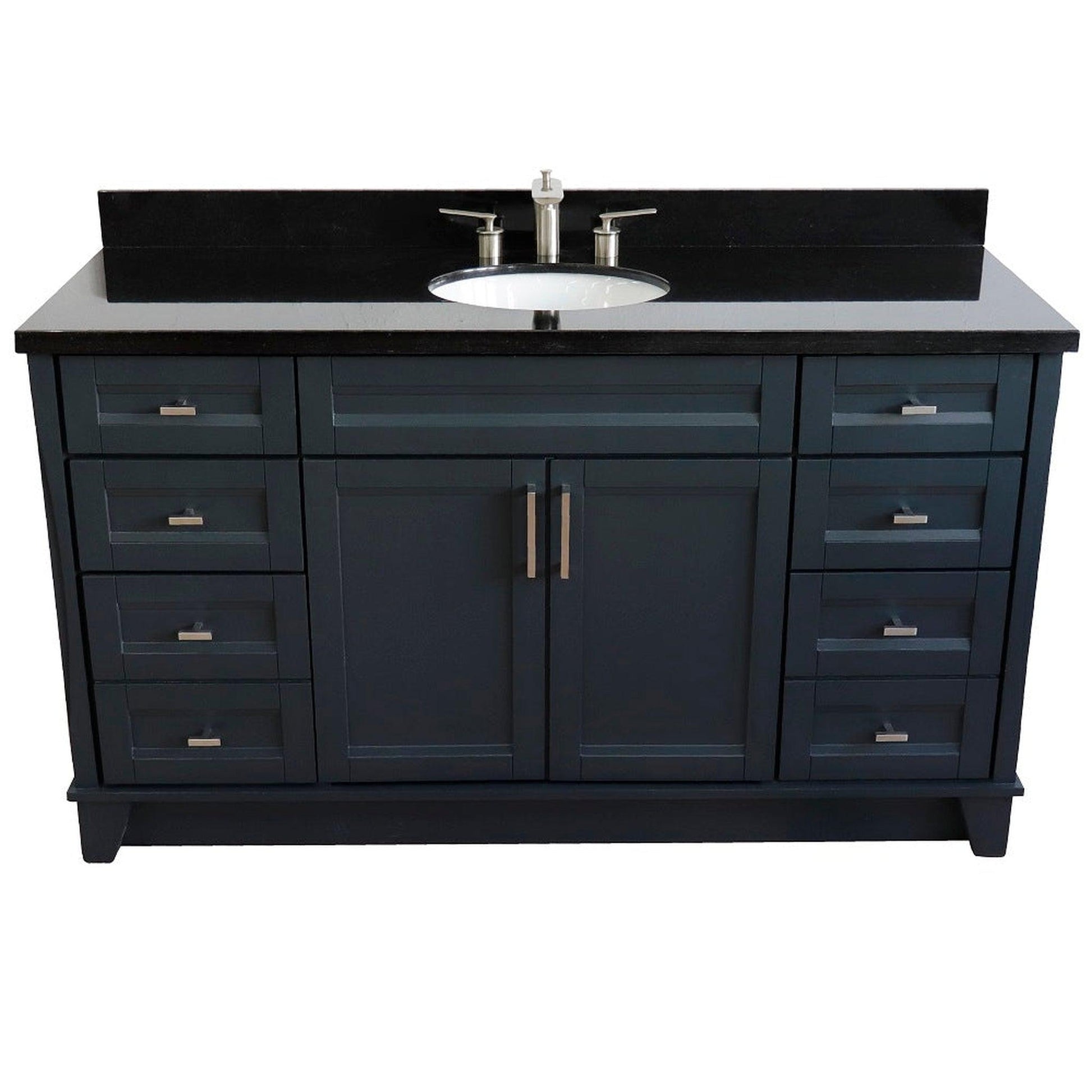 Bellaterra Home Terni 61" 2-Door 6-Drawer Dark Gray Freestanding Vanity Set With Ceramic Undermount Oval Sink And Black Galaxy Granite Top