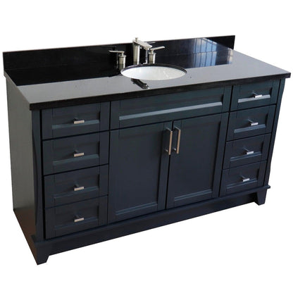 Bellaterra Home Terni 61" 2-Door 6-Drawer Dark Gray Freestanding Vanity Set With Ceramic Undermount Oval Sink And Black Galaxy Granite Top