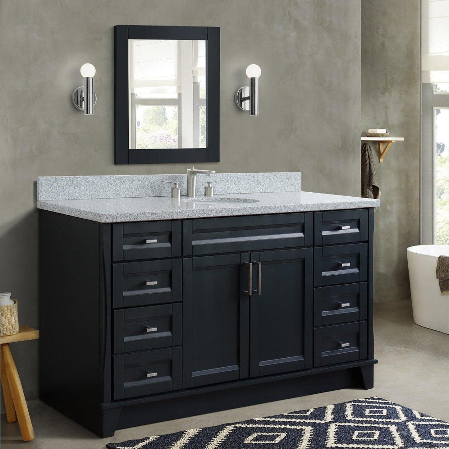 Bellaterra Home Terni 61" 2-Door 6-Drawer Dark Gray Freestanding Vanity Set With Ceramic Undermount Oval Sink And Gray Granite Top