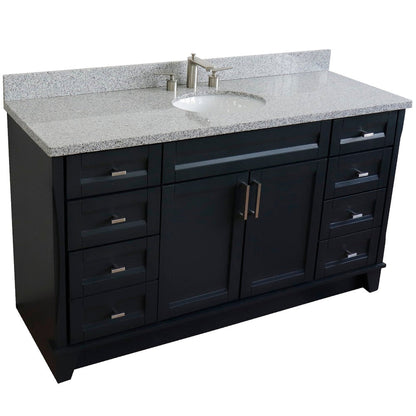 Bellaterra Home Terni 61" 2-Door 6-Drawer Dark Gray Freestanding Vanity Set With Ceramic Undermount Oval Sink And Gray Granite Top