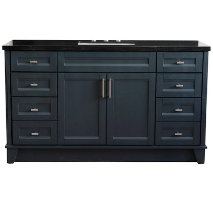 Bellaterra Home Terni 61" 2-Door 6-Drawer Dark Gray Freestanding Vanity Set With Ceramic Undermount Rectangular Sink And Black Galaxy Granite Top