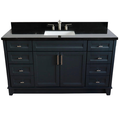 Bellaterra Home Terni 61" 2-Door 6-Drawer Dark Gray Freestanding Vanity Set With Ceramic Undermount Rectangular Sink And Black Galaxy Granite Top