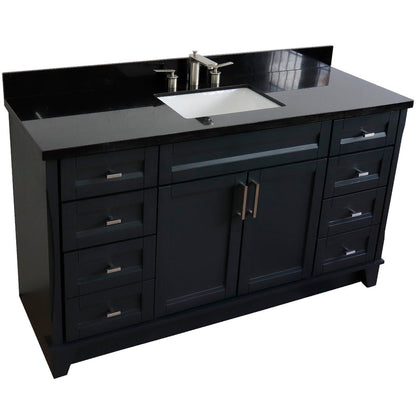 Bellaterra Home Terni 61" 2-Door 6-Drawer Dark Gray Freestanding Vanity Set With Ceramic Undermount Rectangular Sink And Black Galaxy Granite Top