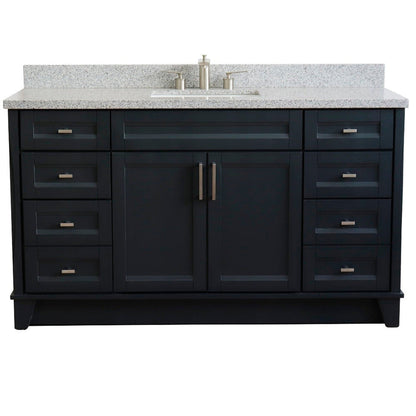 Bellaterra Home Terni 61" 2-Door 6-Drawer Dark Gray Freestanding Vanity Set With Ceramic Undermount Rectangular Sink And Gray Granite Top