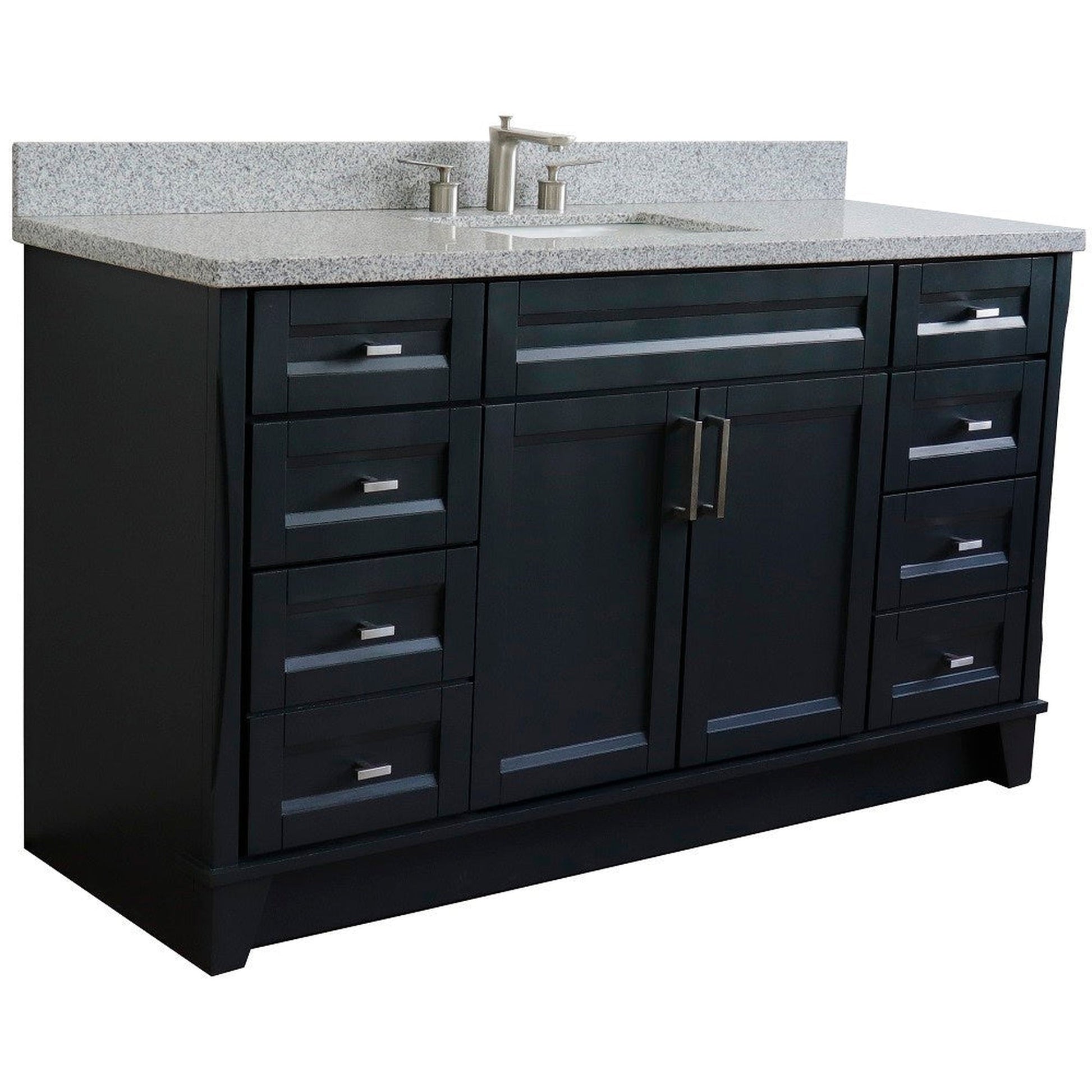 Bellaterra Home Terni 61" 2-Door 6-Drawer Dark Gray Freestanding Vanity Set With Ceramic Undermount Rectangular Sink And Gray Granite Top