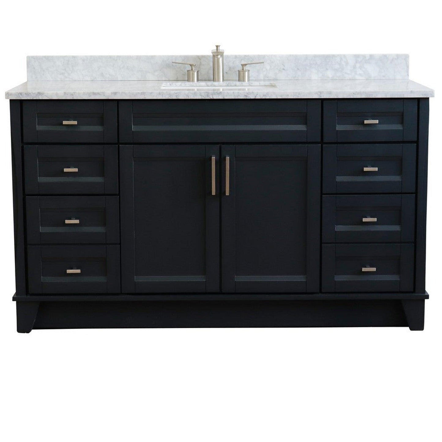 Bellaterra Home Terni 61" 2-Door 6-Drawer Dark Gray Freestanding Vanity Set With Ceramic Undermount Rectangular Sink And White Carrara Marble Top