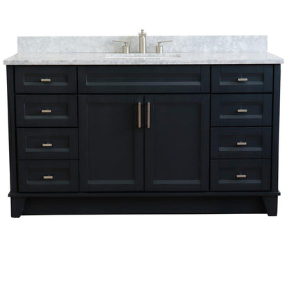 Bellaterra Home Terni 61" 2-Door 6-Drawer Dark Gray Freestanding Vanity Set With Ceramic Undermount Rectangular Sink And White Carrara Marble Top